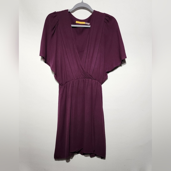 ALICE + OLIVIA Deep Magenta Silk Blend Faux Wraparound Dress, Sm - Picture 2 of 7